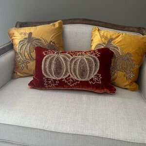 Velvet Pumpkin Embroidered Throw Pillows
